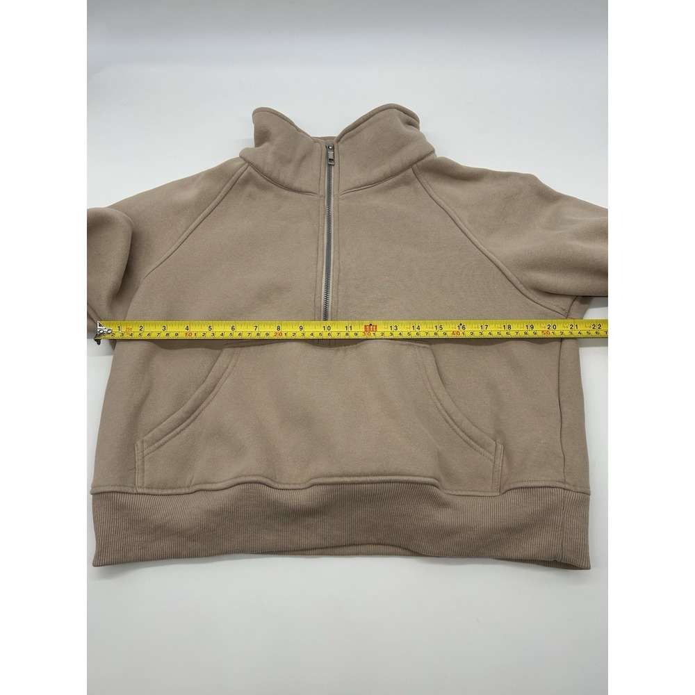 AUTOMET Women's Half Zip Cropped Sweatshirt Fleece Pullover Beige Small - Picture 10 of 10